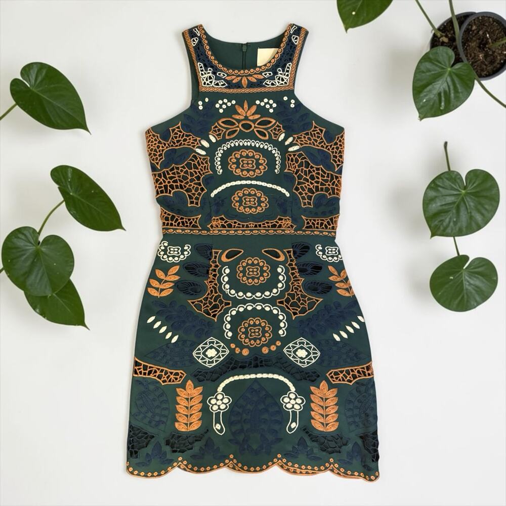 J.O.A LA Embroidered Boho Green Dress Size XS